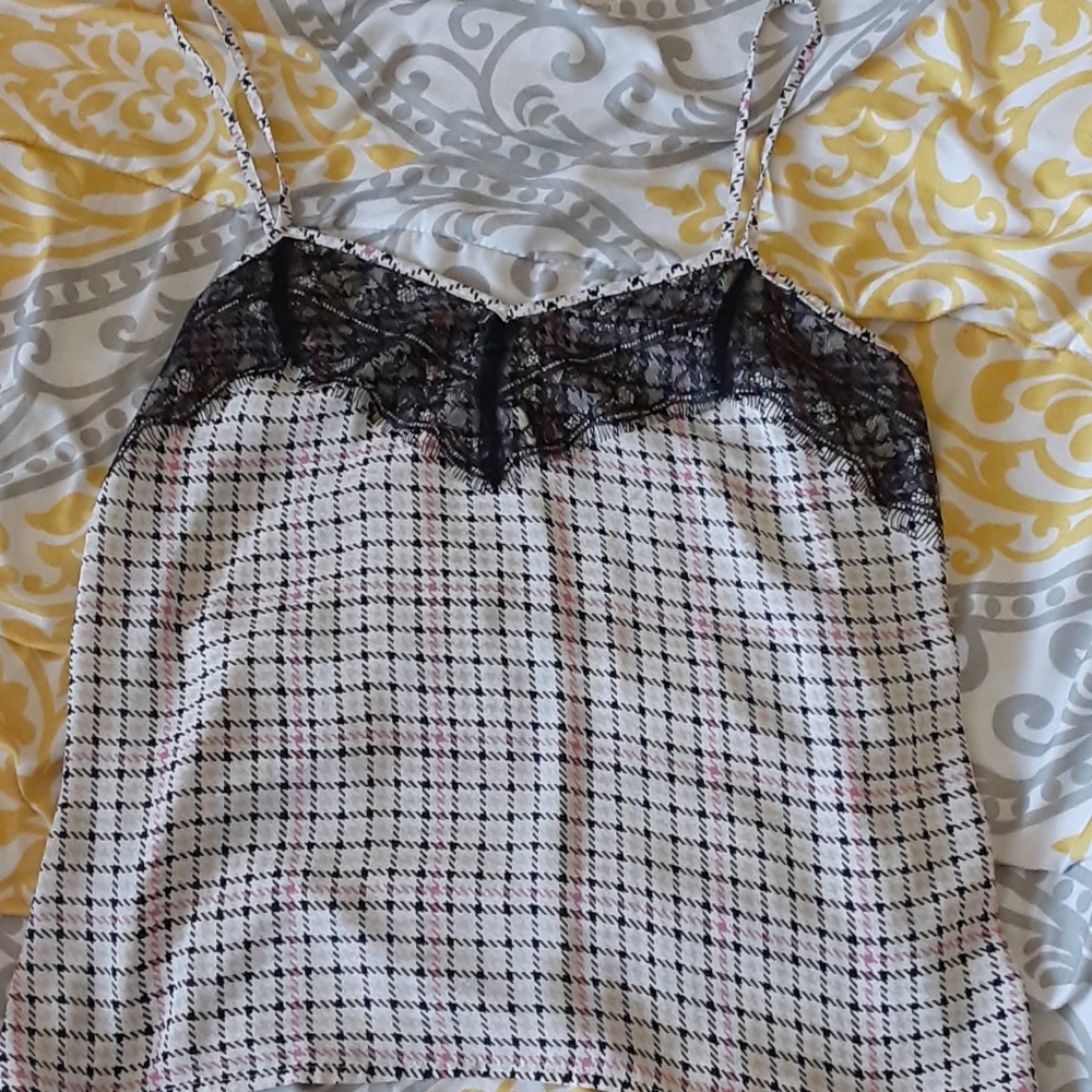 Womens Cream and Pink Plaid Cami